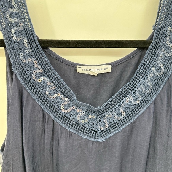 TEMPO PARIS SILK Vintage Navy quiet luxury sleeveless lightweight woman dress M - Picture 4 of 13